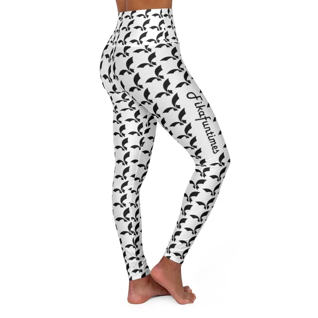 High Waist Fikafuntimes Logo All Over Print Sports Black-White Leggings