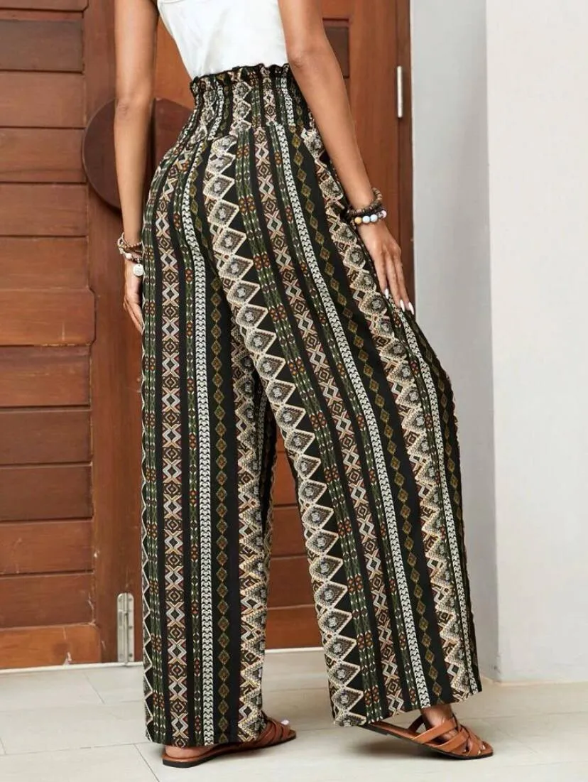 High Waist Printed Flowy Pants