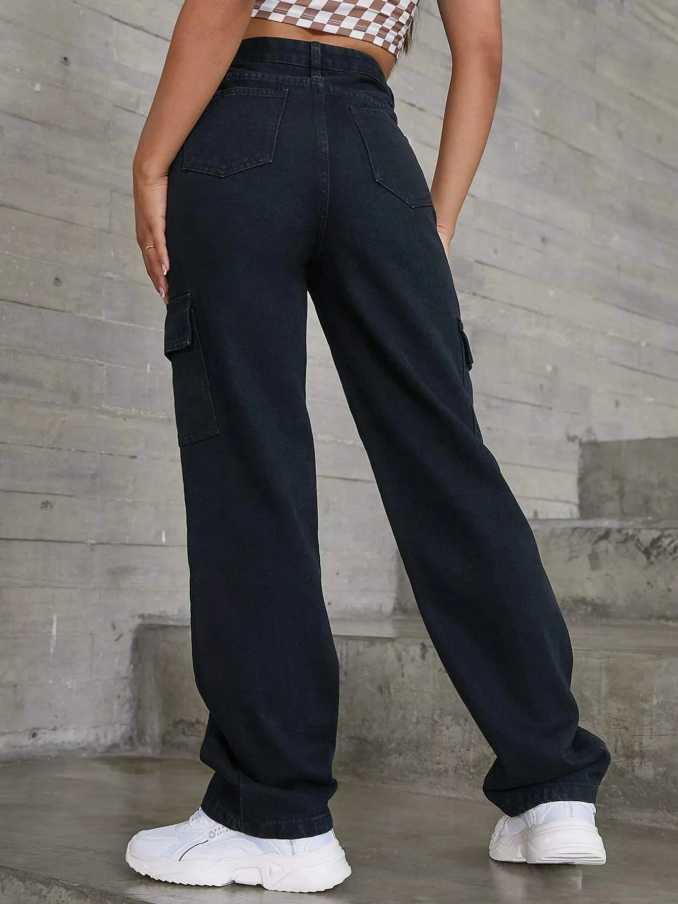 High-Waisted Denim Cargo Pant