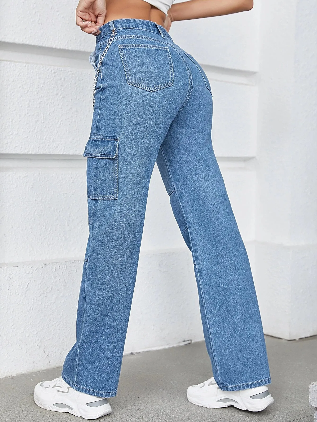 High-Waisted Denim Cargo Pant