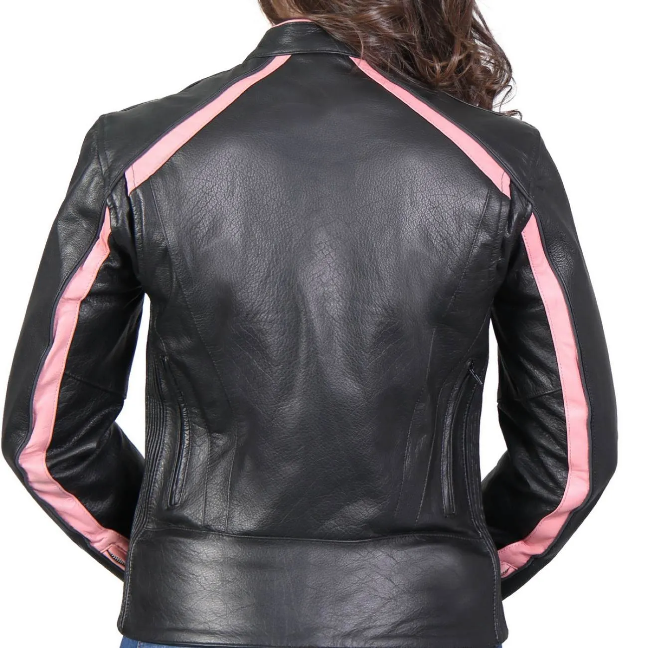 Hot Leathers JKL1022 Pink Striped Leather Jacket with Reflective