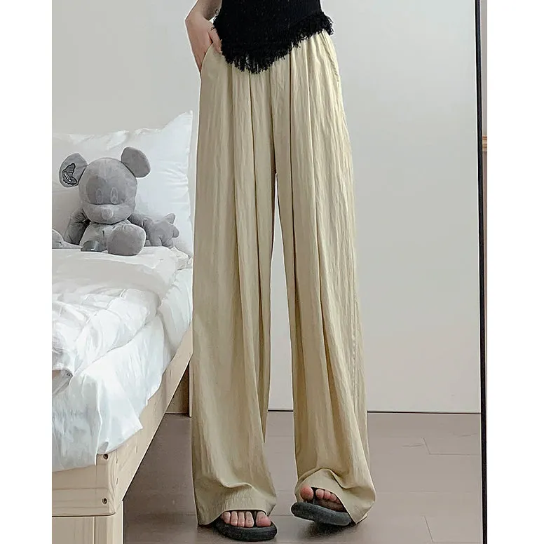 Ice Silk Wide Leg High Waist Cotton Linen Pants