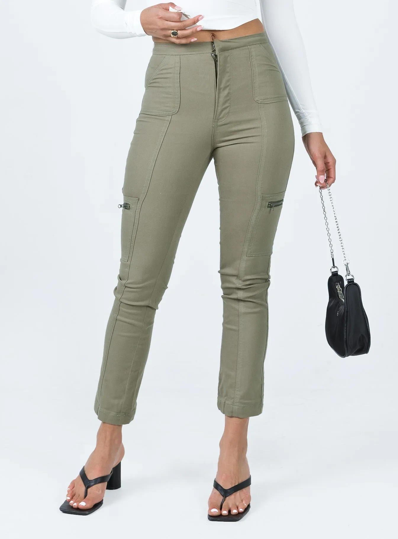 In Line Straight Leg Cargo Pants Green