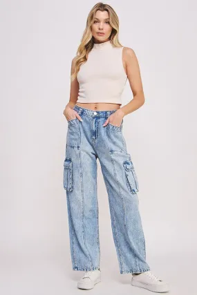 JADE by JANE High Waist Baggy Cargo Denim Trousers