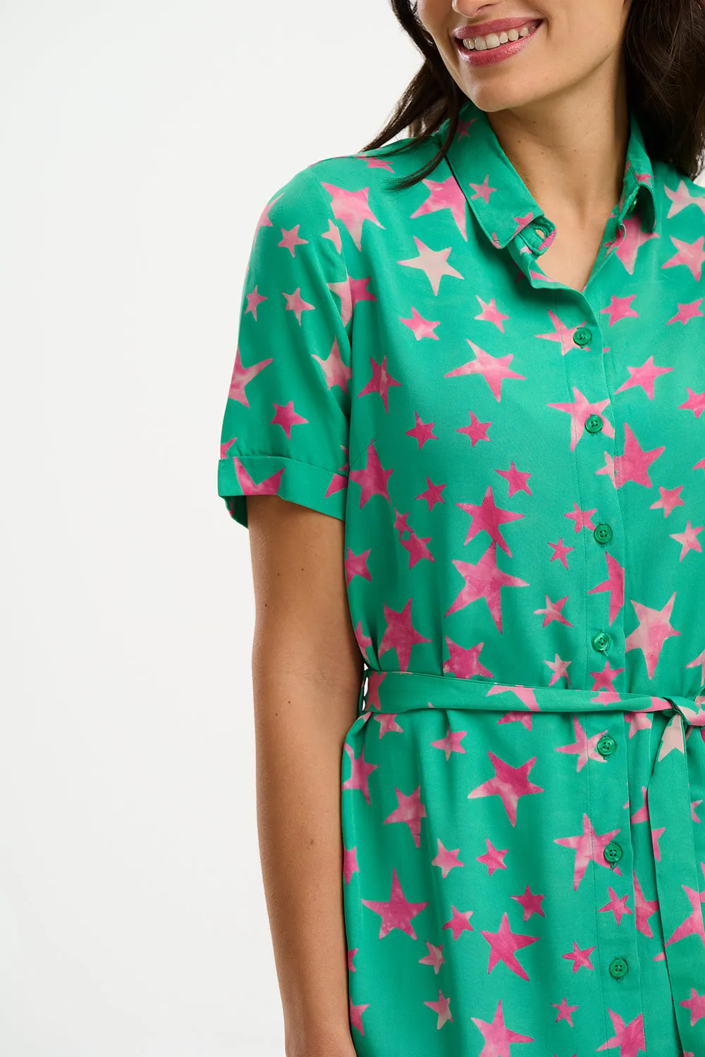 Janice Batik Midi Shirt Dress (Green Supernova Stars)