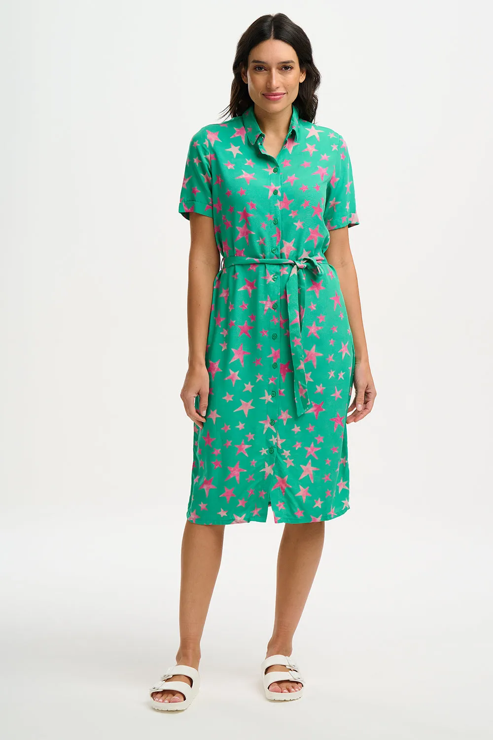 Janice Batik Midi Shirt Dress (Green Supernova Stars)