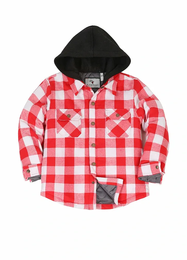 Kids Boys and Girls Quilted Lined Hooded Flannel Shirt Jacket,Snap Button