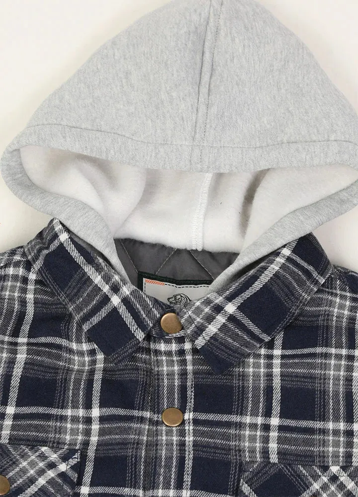 Kids Boys and Girls Quilted Lined Hooded Flannel Shirt Jacket,Snap Button