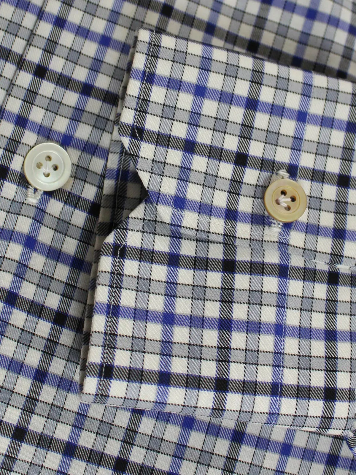 Kiton Dress Shirt White Royal Blue Black Check 39 - 15 1/2