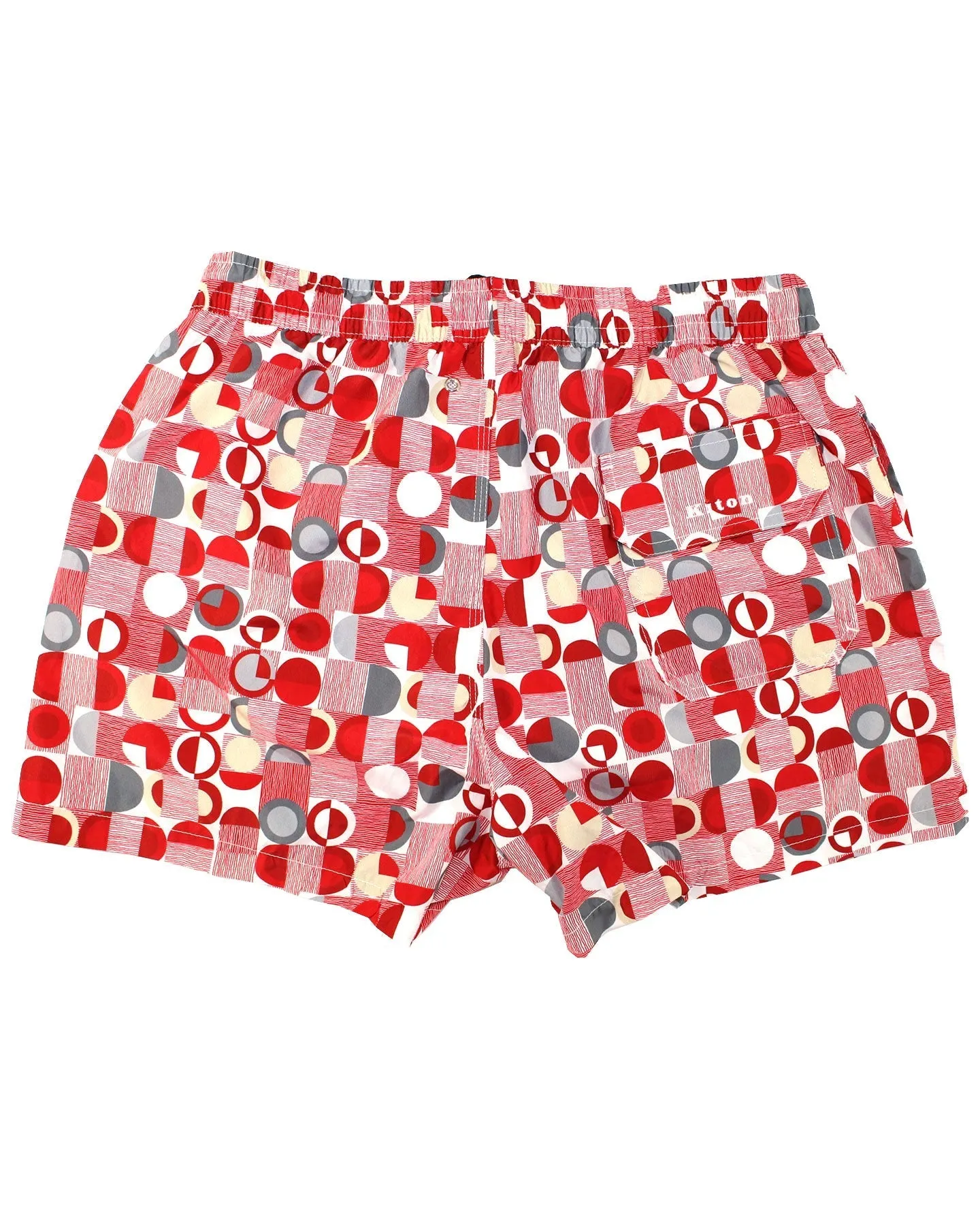 Kiton Men Swim Shorts M Red Gray Geometric - Swimwear SALE