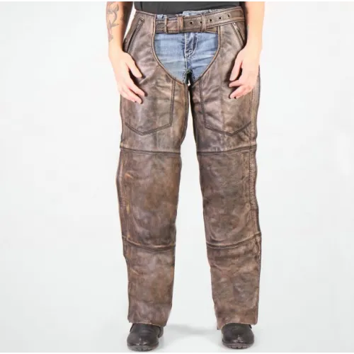 Leathers Unisex Distressed Brown Leather Chaps, CHM1008-HL