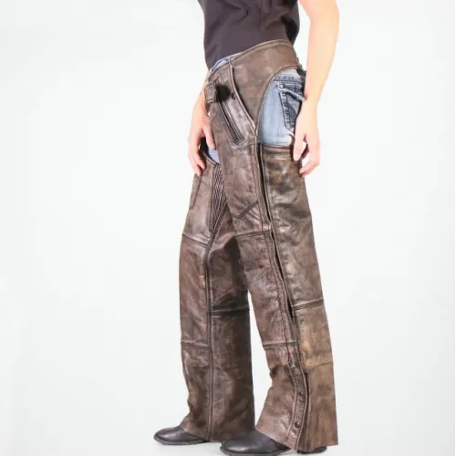 Leathers Unisex Distressed Brown Leather Chaps, CHM1008-HL