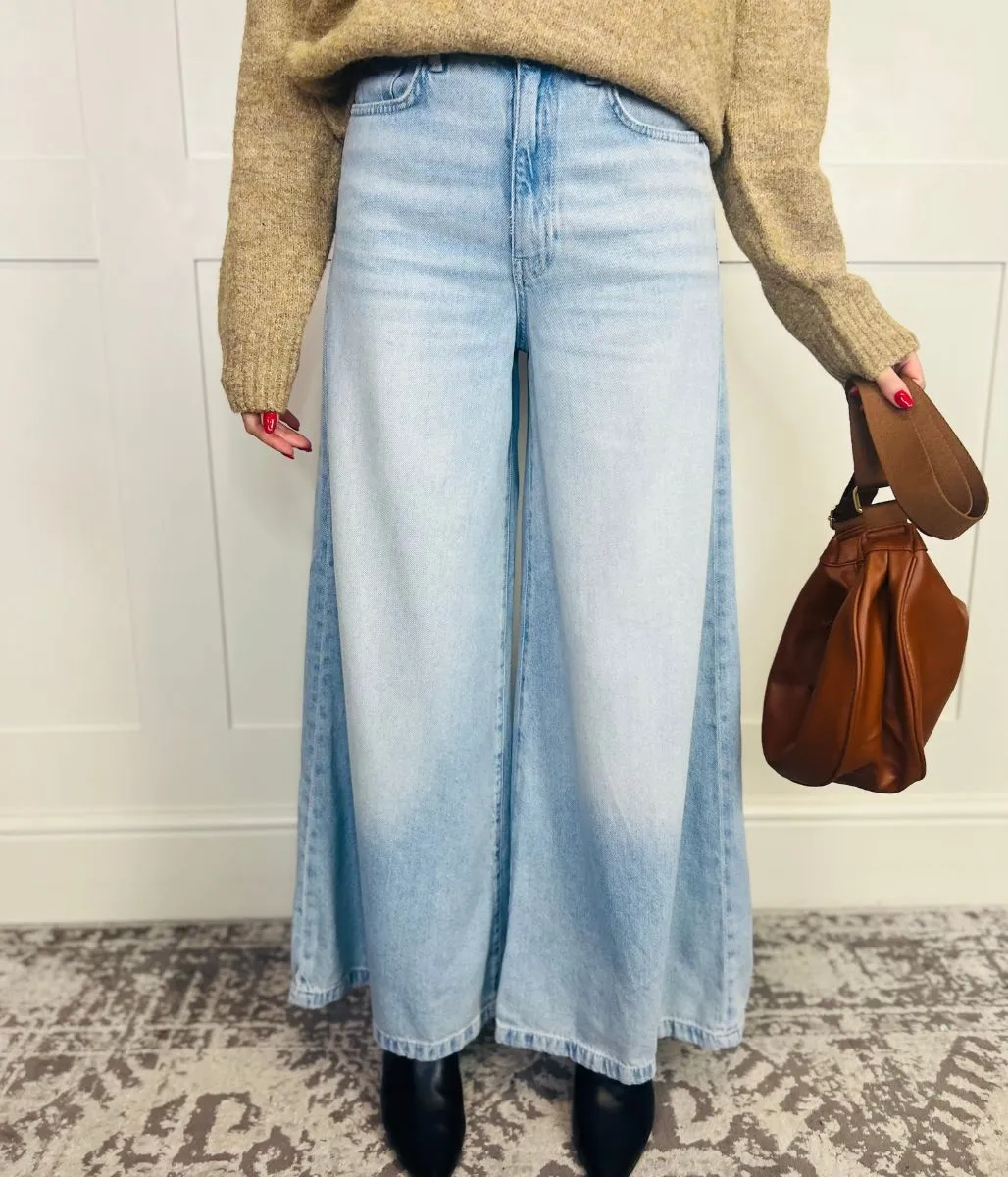 Light Blue Lyocell Blend Palazzo Leg Jeans