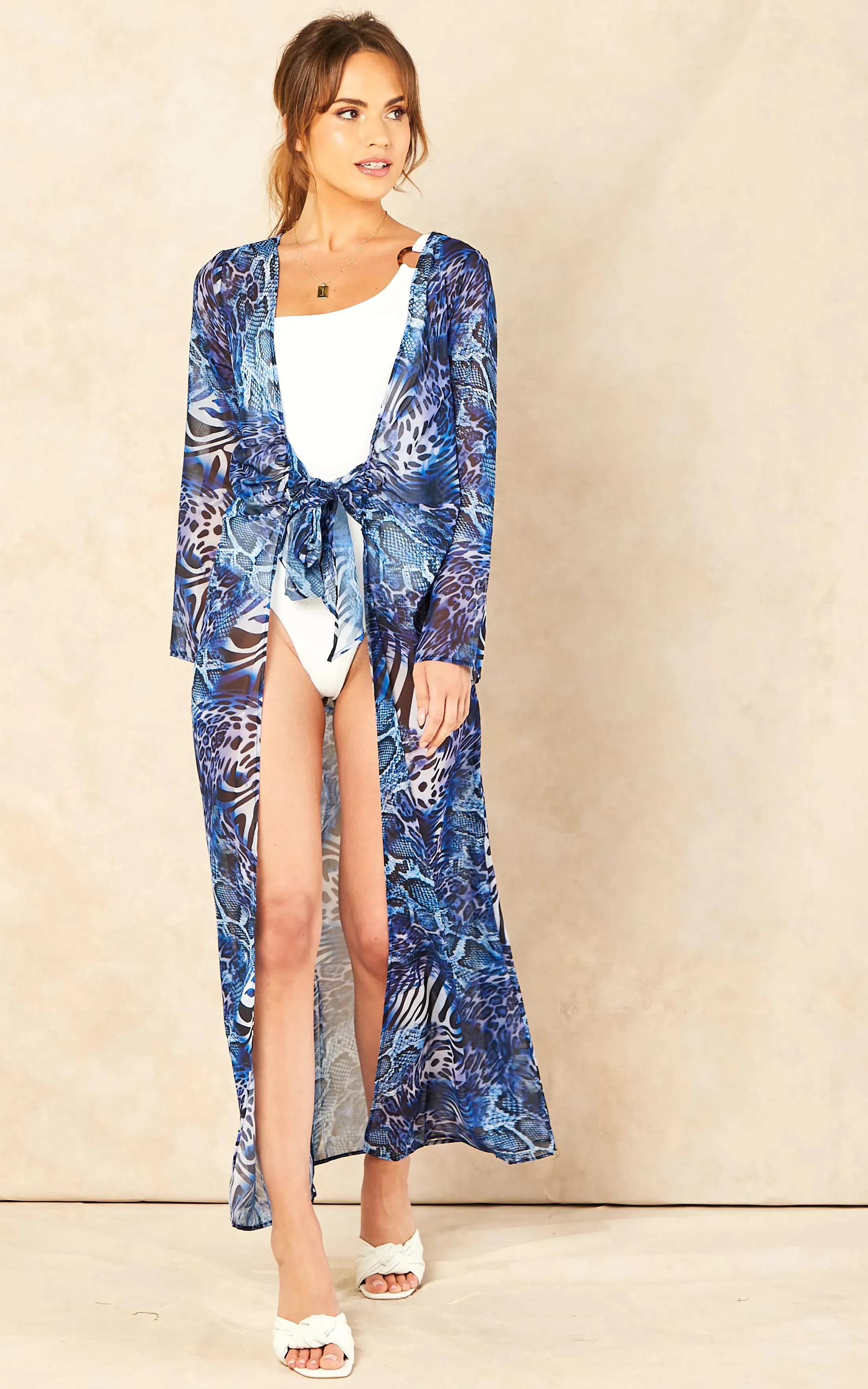 Lightweight Wrap Maxi Tunic in Scorpio Sax