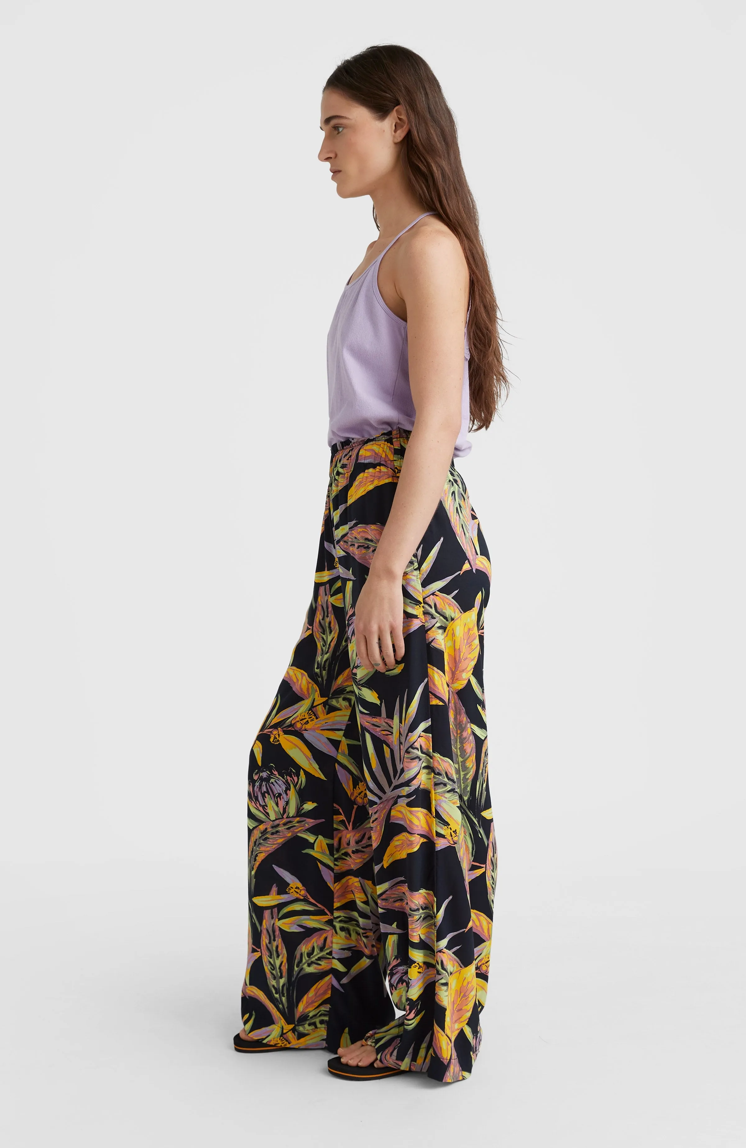 Malia High-Waist Beach Pants | Black Tropical Flower