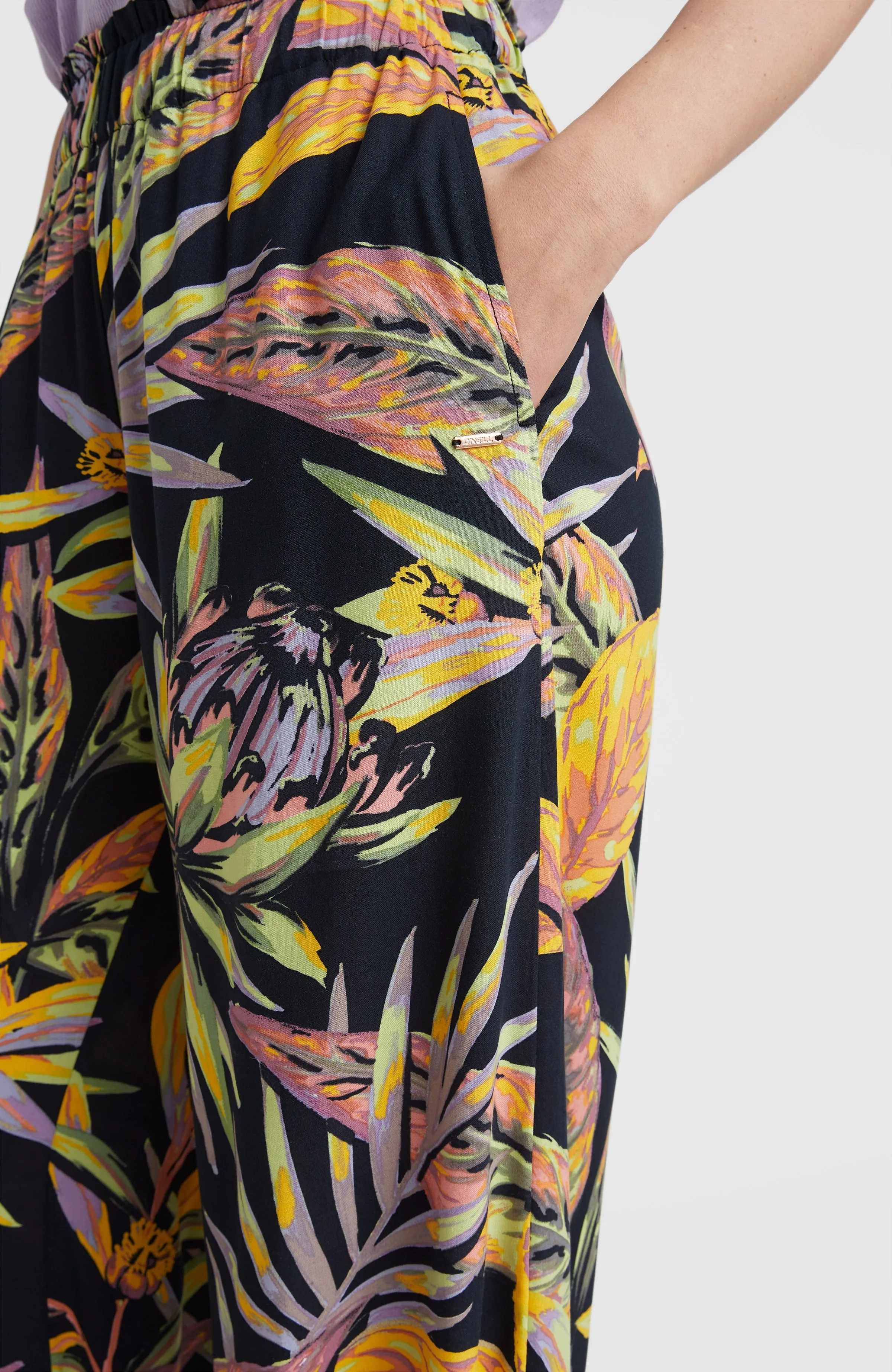 Malia High-Waist Beach Pants | Black Tropical Flower