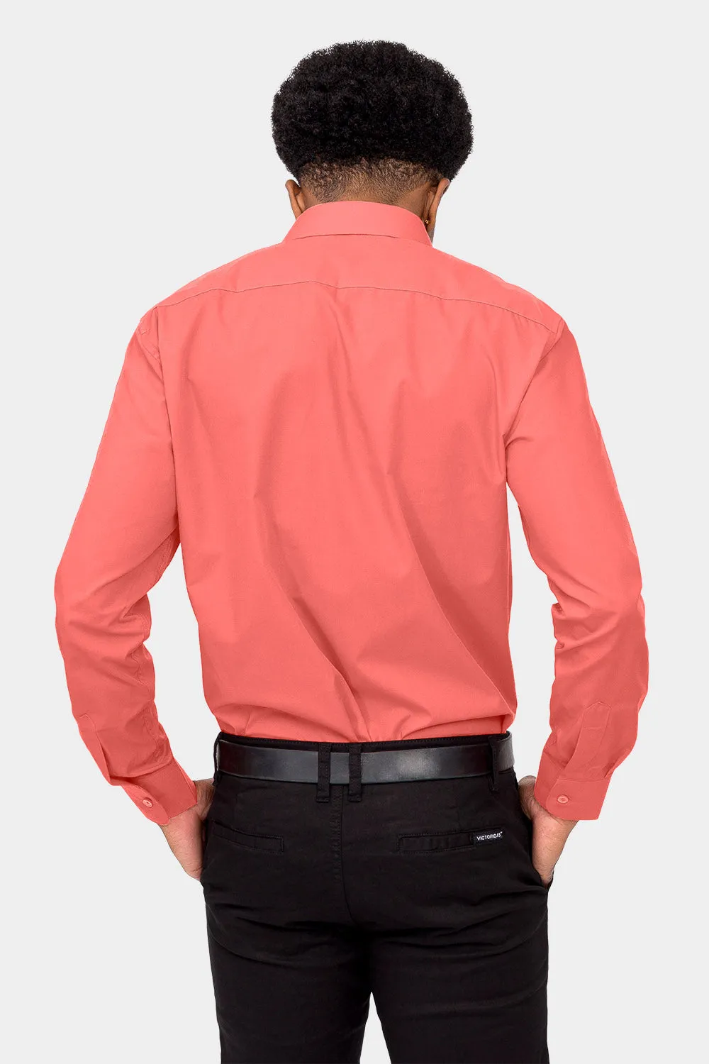 Men's Basic Solid Color Button Up Dress Shirt (Coral)