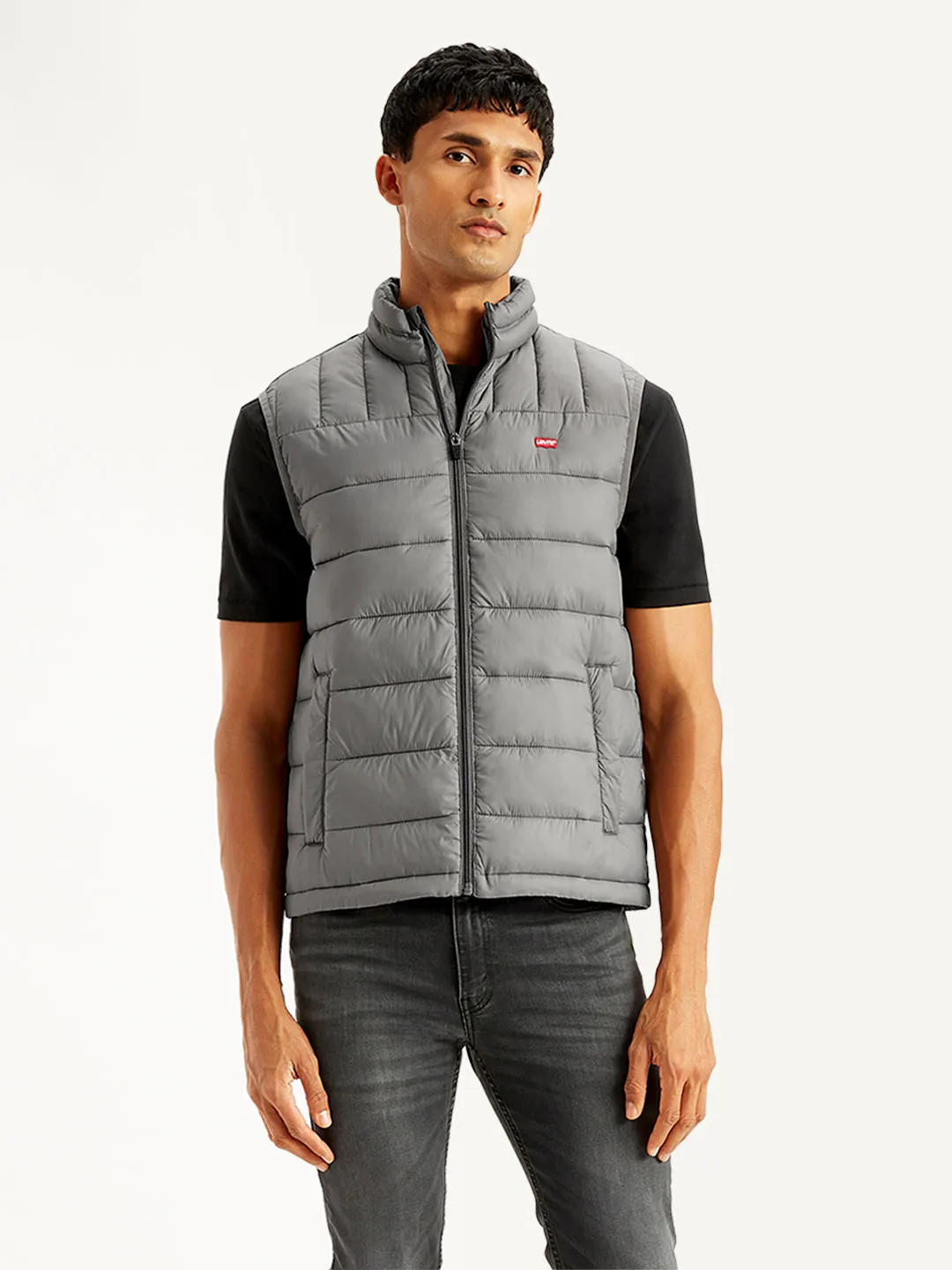 Men's Quilted Grey High Neck Puffer Jacket