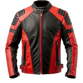 Men's Red-Black Genuine Sheepskin Quilted Motorcycle Leather Jacket