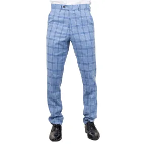 Men's Trousers Light Blue Checked Casual Formal Pants