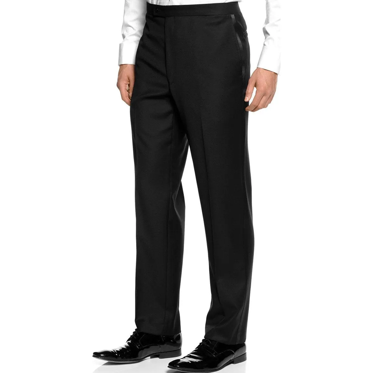 Men's Tuxedo Pants, Non-Pleated Adjustable, Black, 100% Wool