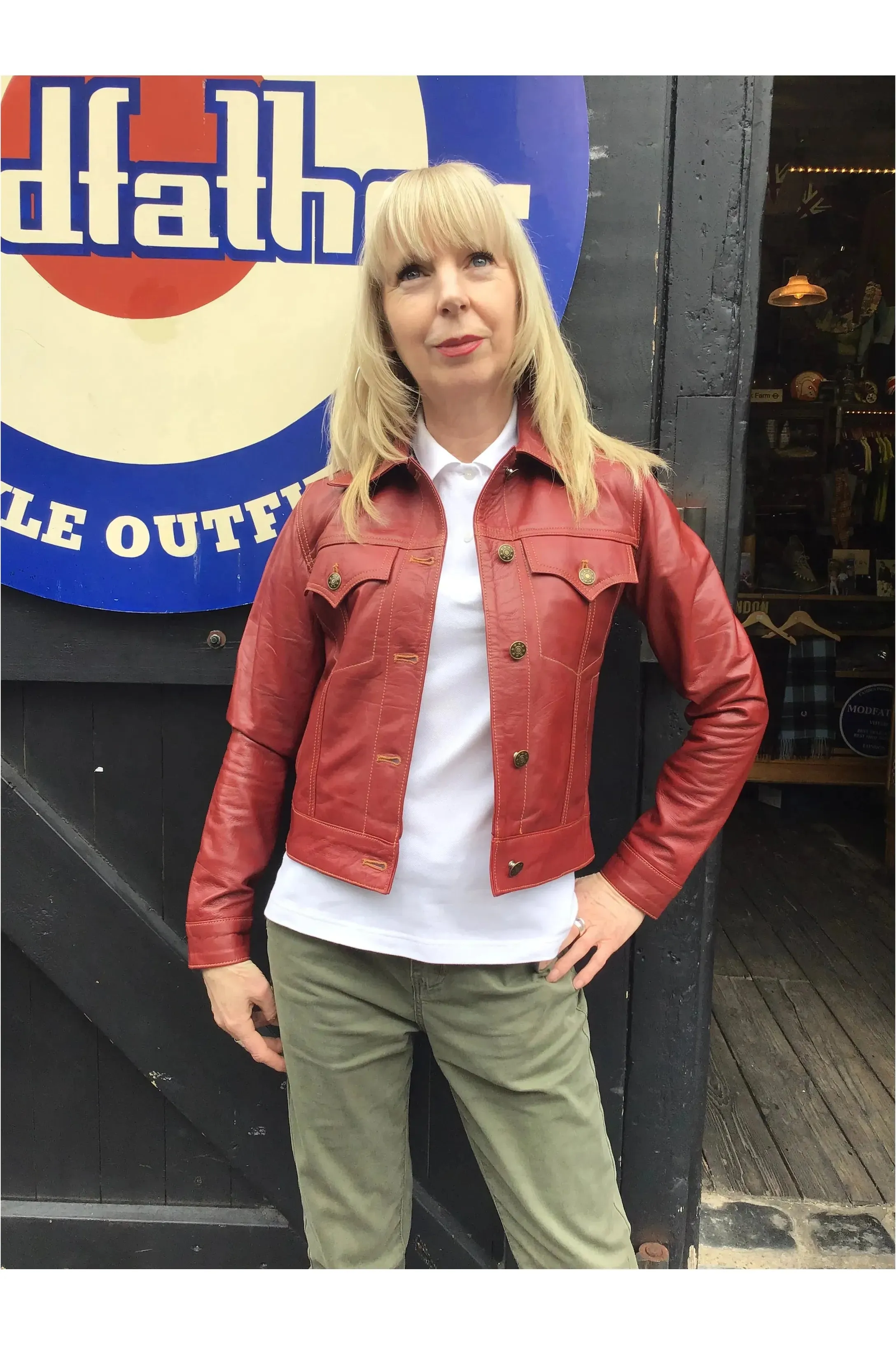 Modfather Clothing - Women's Leather Burgundy - Trucker Jacket