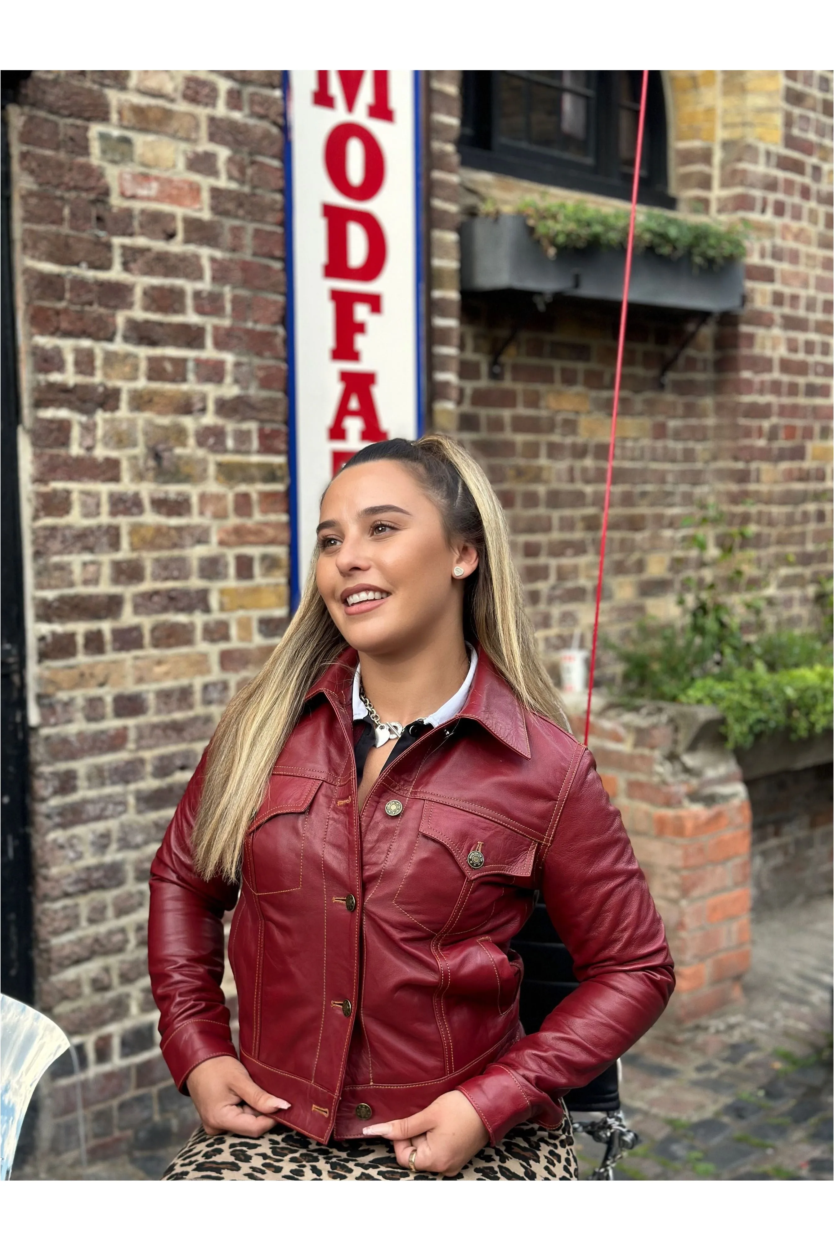 Modfather Clothing - Women's Leather Burgundy - Trucker Jacket