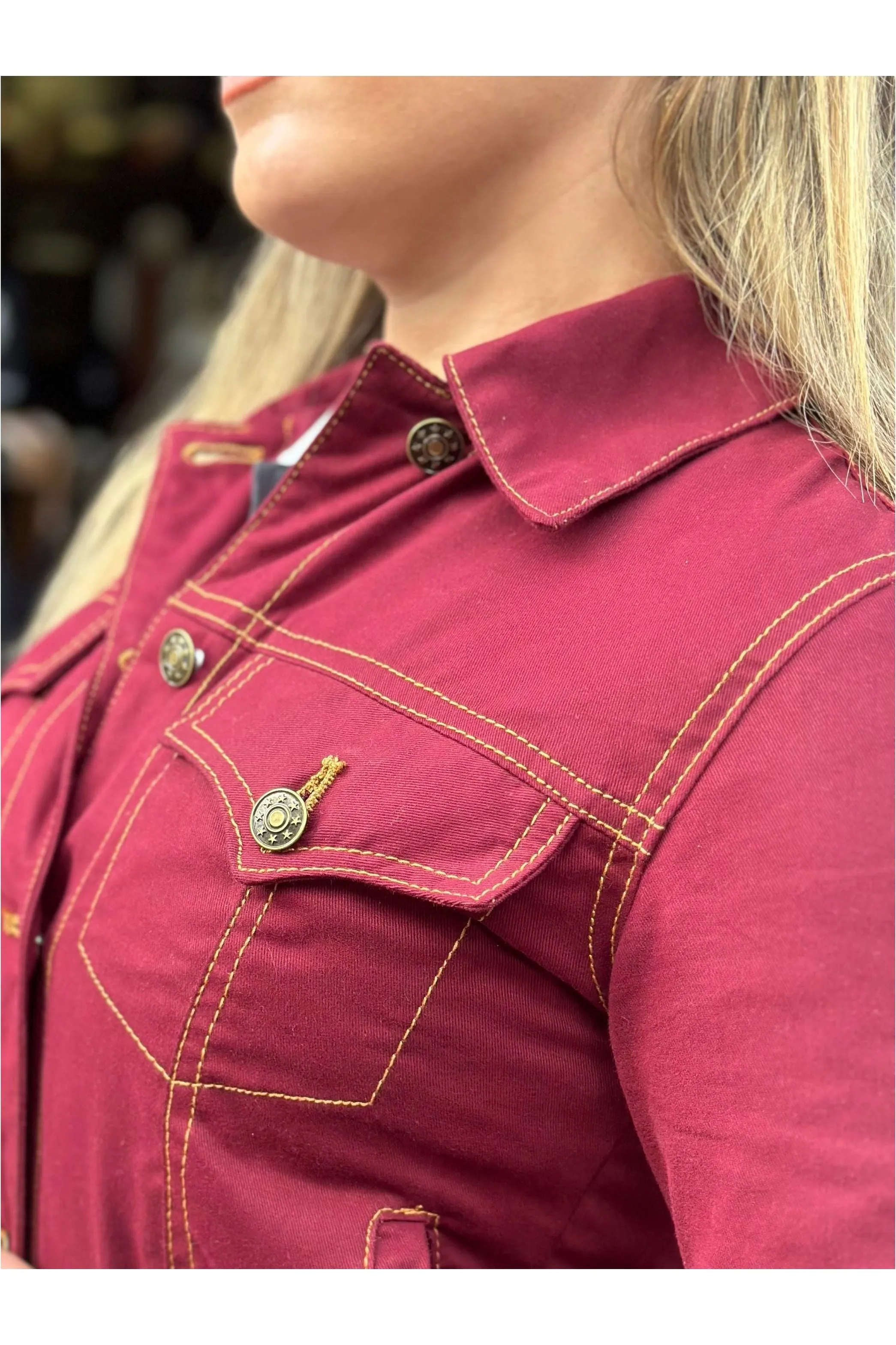 Modfather Clothing - Women's Twill Maroon Peach Hart  - Trucker Jacket