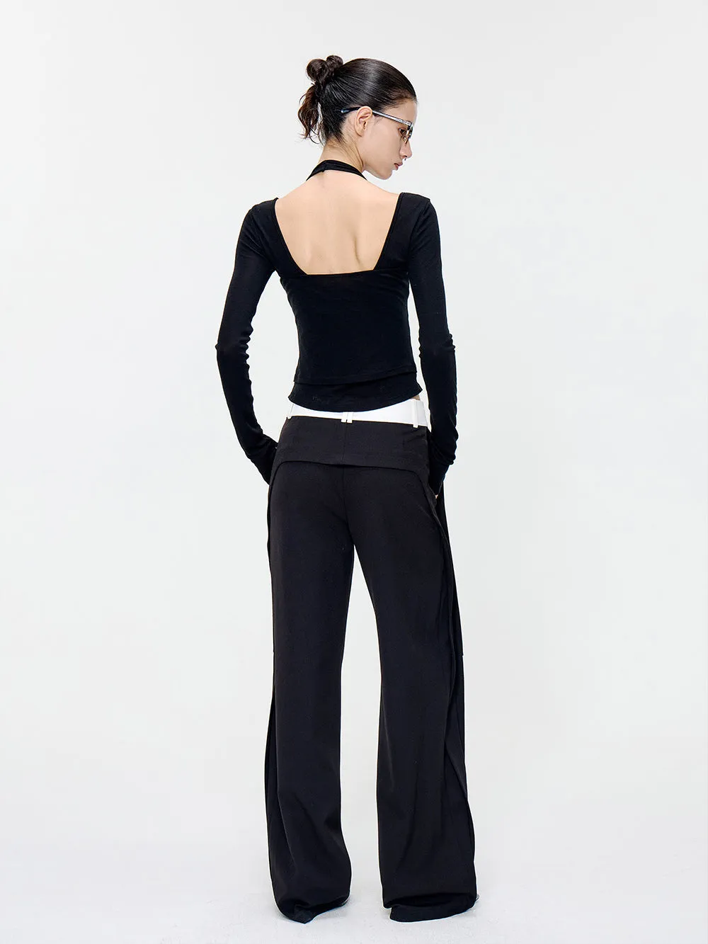 MUKTANK×MODULER Waistband Patchwork Drawstring Straight-Leg Dress Pants