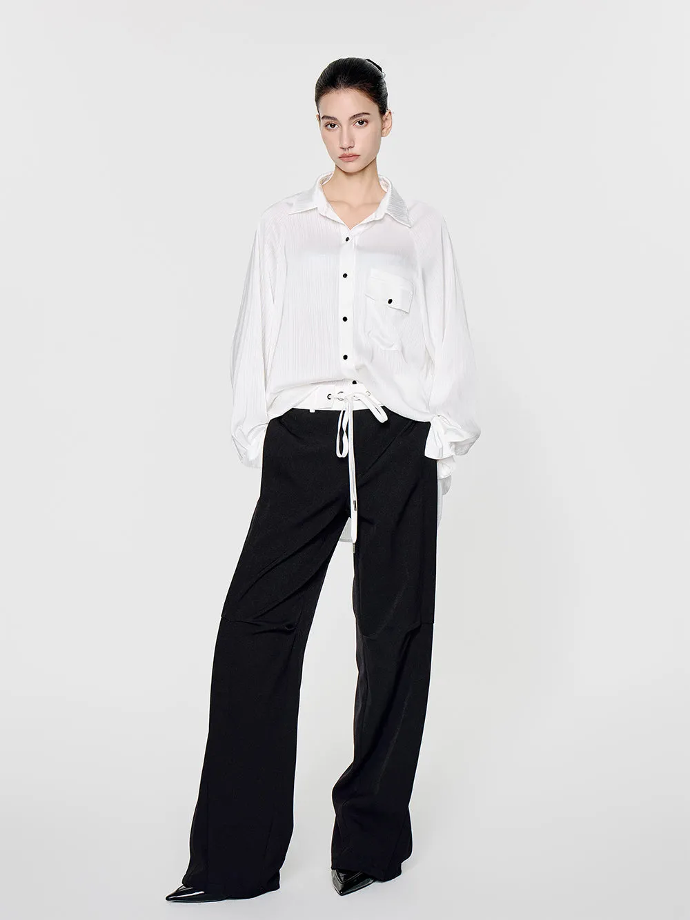 MUKTANK×MODULER Waistband Patchwork Drawstring Straight-Leg Dress Pants