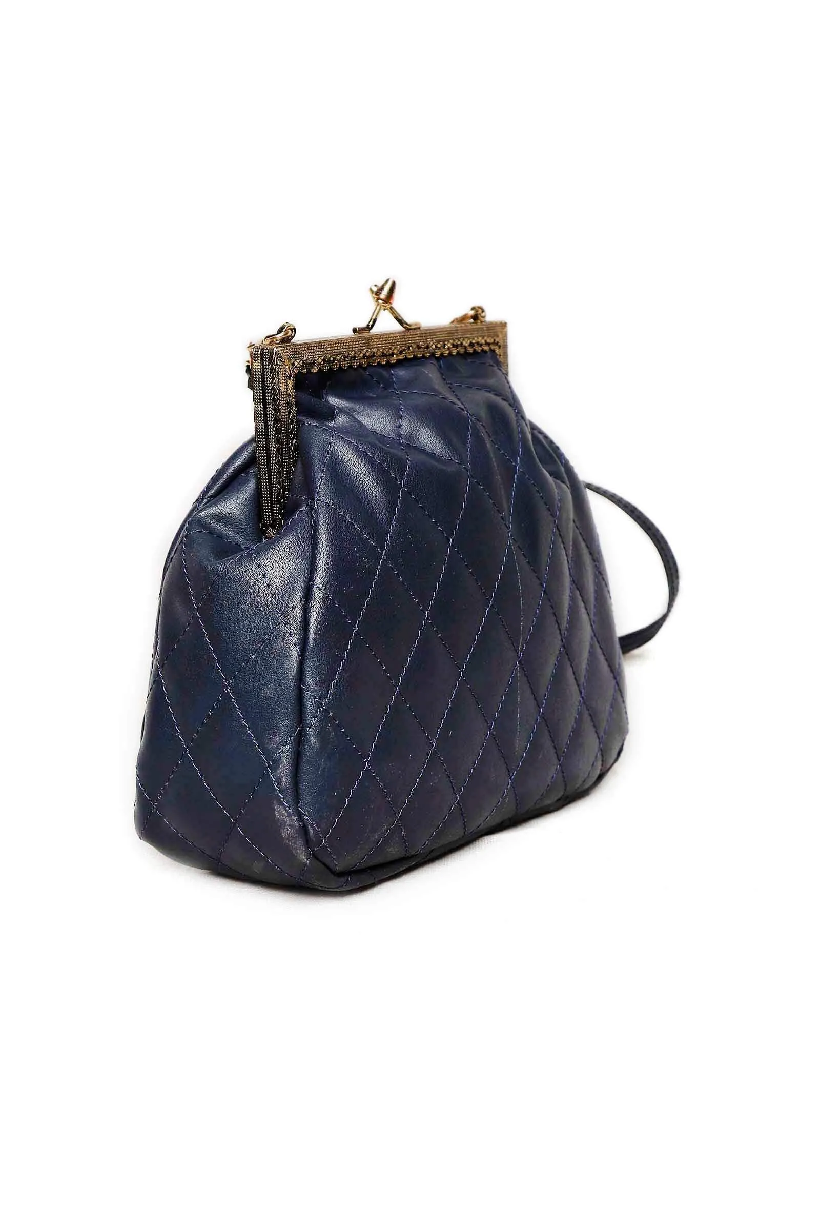 Navy Quilted Cruelty-Free Leather Bag