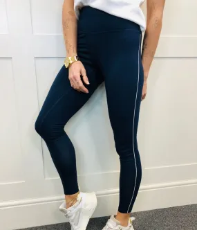 Navy White Side Stripe High Waisted Leggings