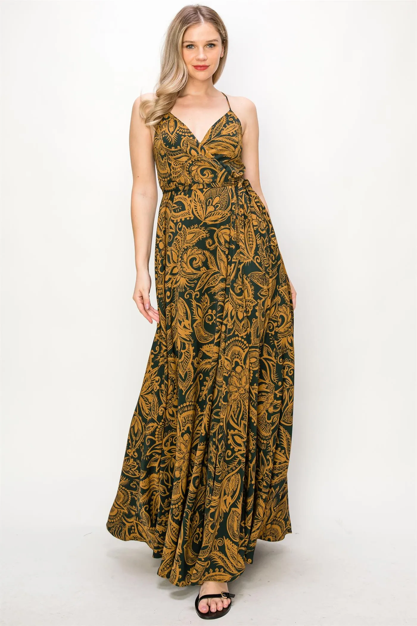 OL24A135-BLOUSE PAISLEY SLEEVELESS WRAP MAXI DRESS