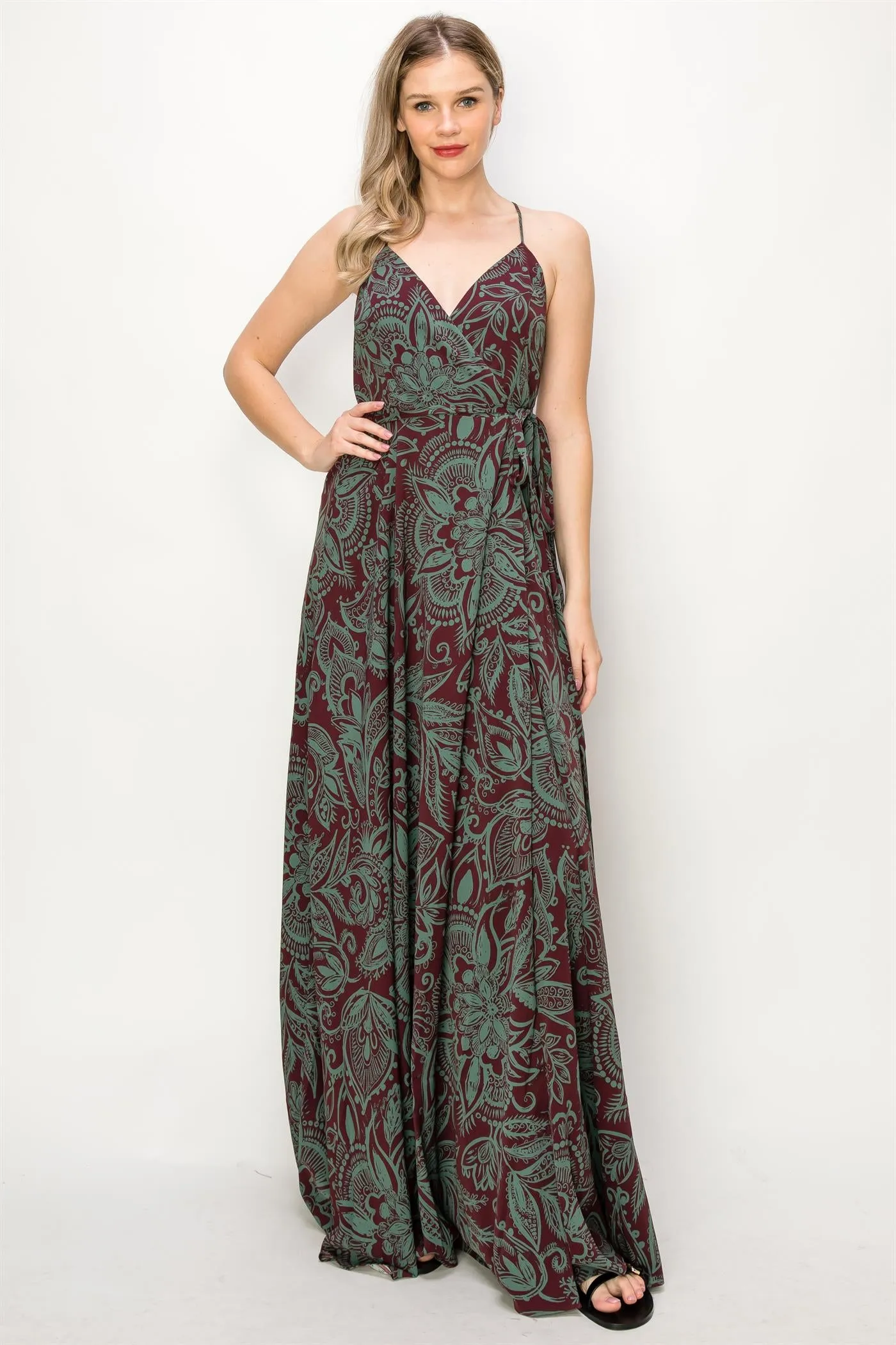 OL24A135-BLOUSE PAISLEY SLEEVELESS WRAP MAXI DRESS