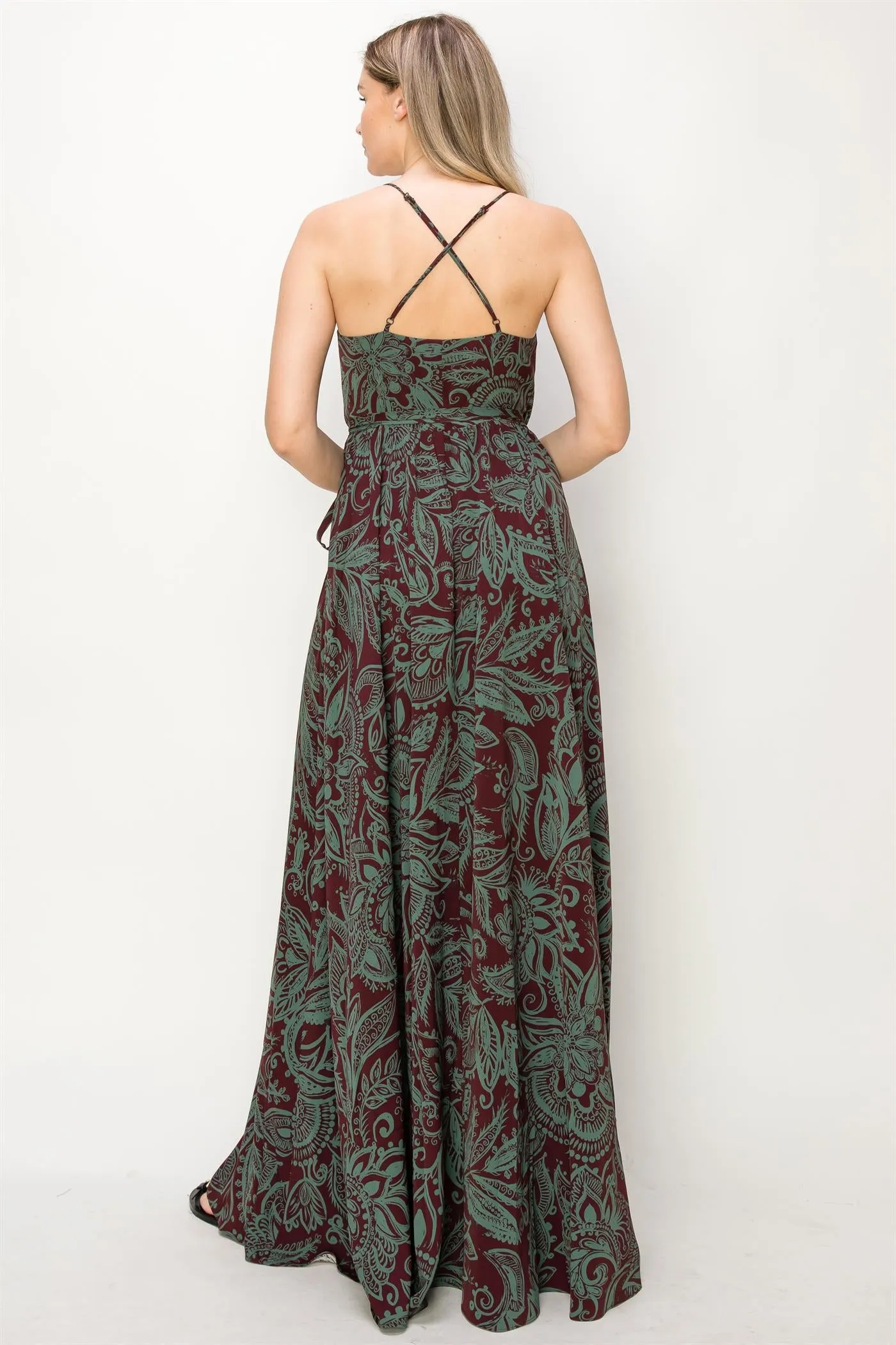 OL24A135-BLOUSE PAISLEY SLEEVELESS WRAP MAXI DRESS