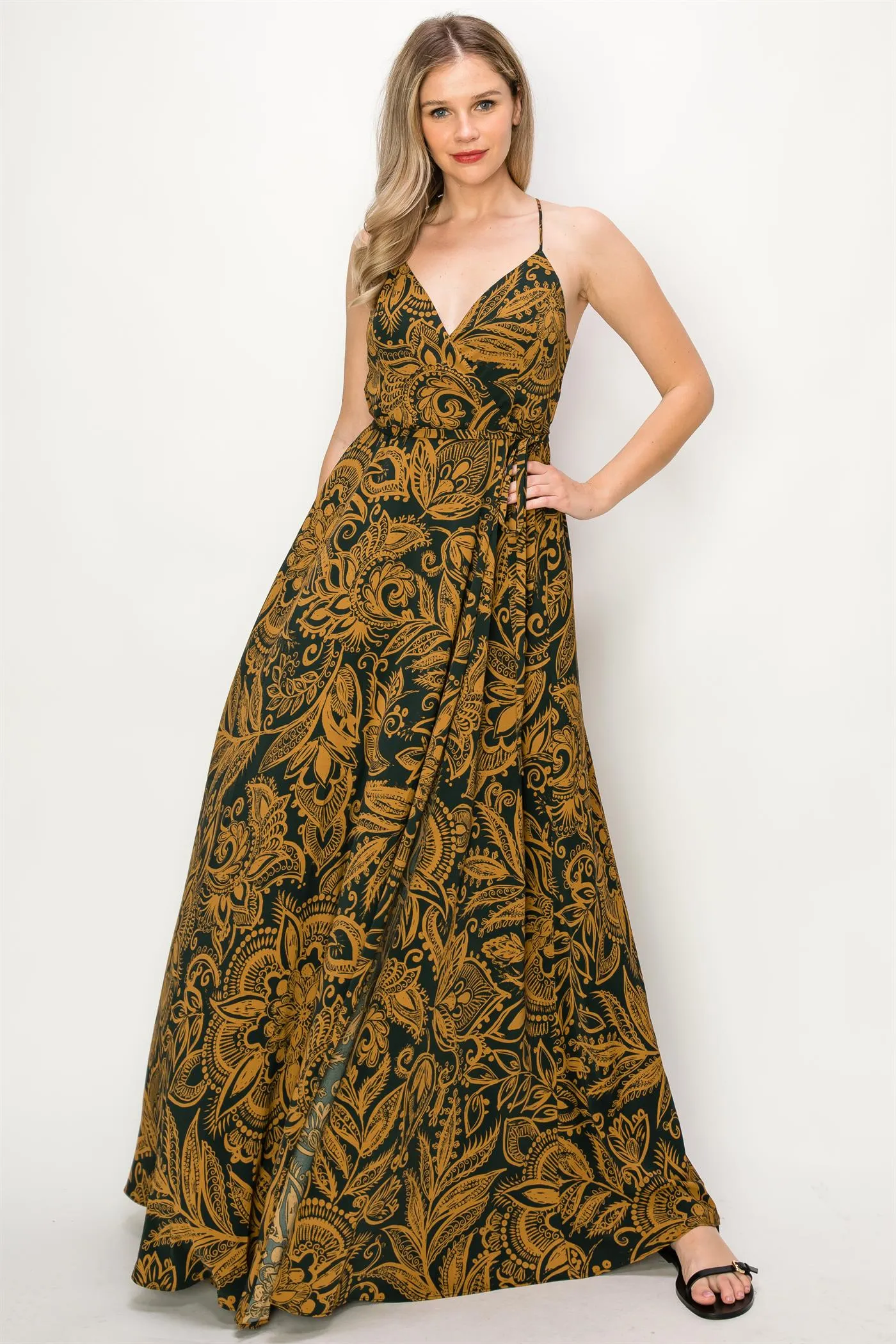 OL24A135-BLOUSE PAISLEY SLEEVELESS WRAP MAXI DRESS