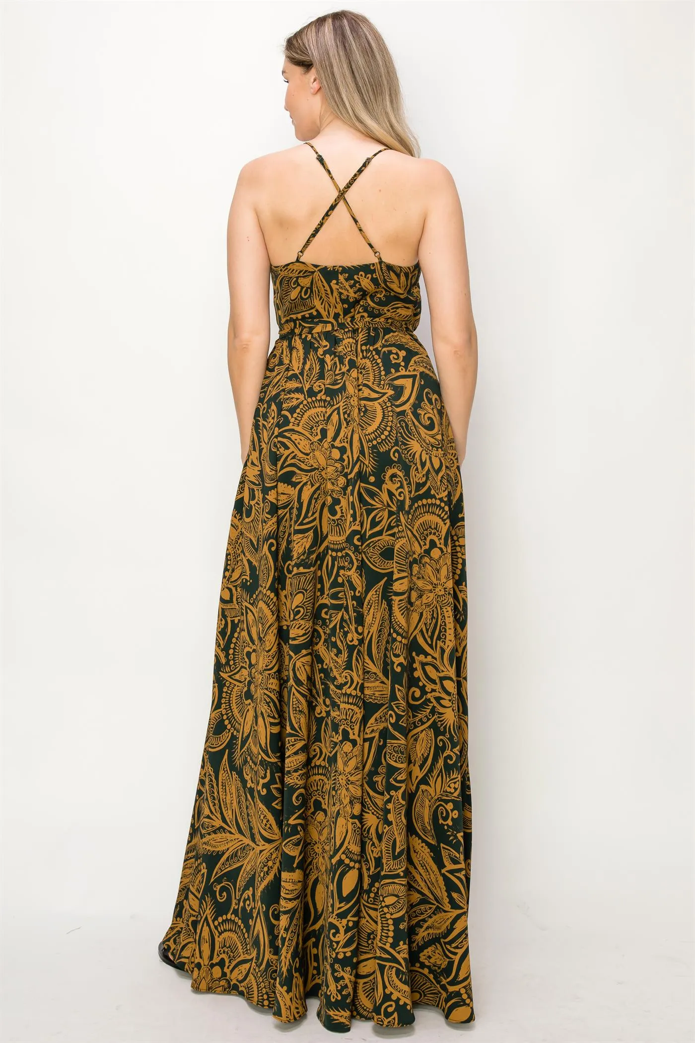 OL24A135-BLOUSE PAISLEY SLEEVELESS WRAP MAXI DRESS