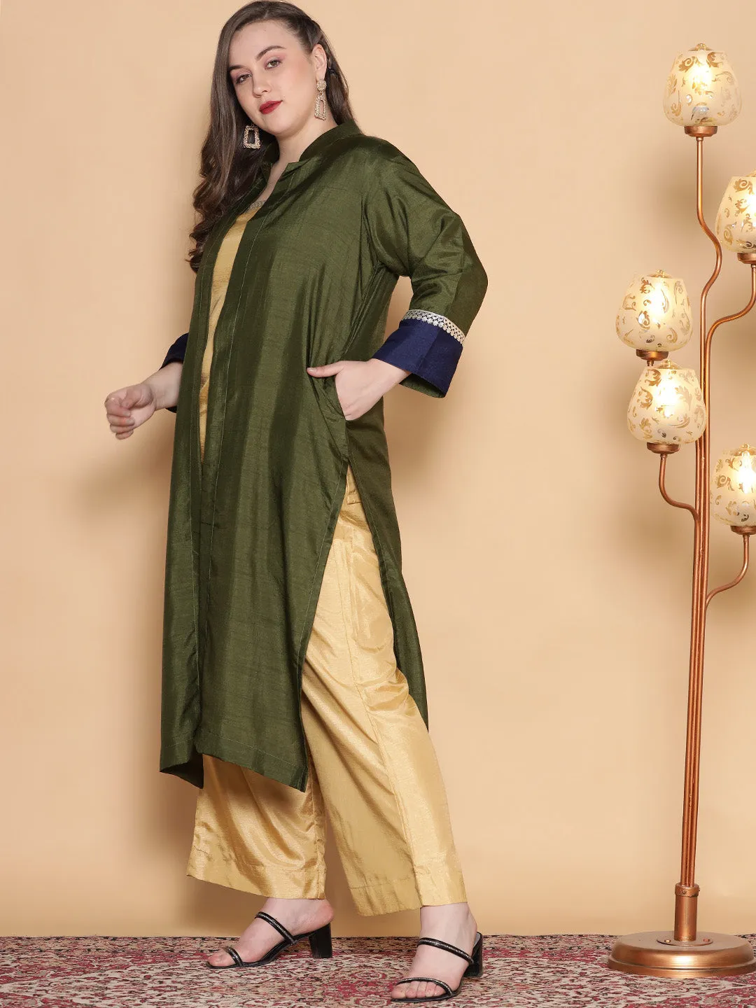 Olive Silk Ethnic Jacket