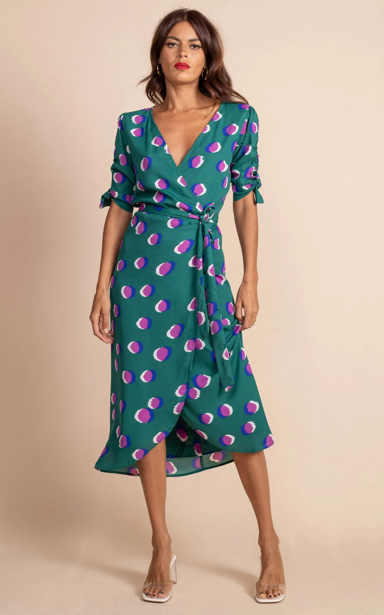 Olivera Midi Dress | Dancing Leopard | Purple Dotty