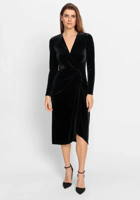 OLSEN<BR>
Velvet Faux Wrap Cocktail Dress<BR>
Black<BR>