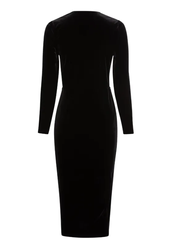 OLSEN<BR>
Velvet Faux Wrap Cocktail Dress<BR>
Black<BR>