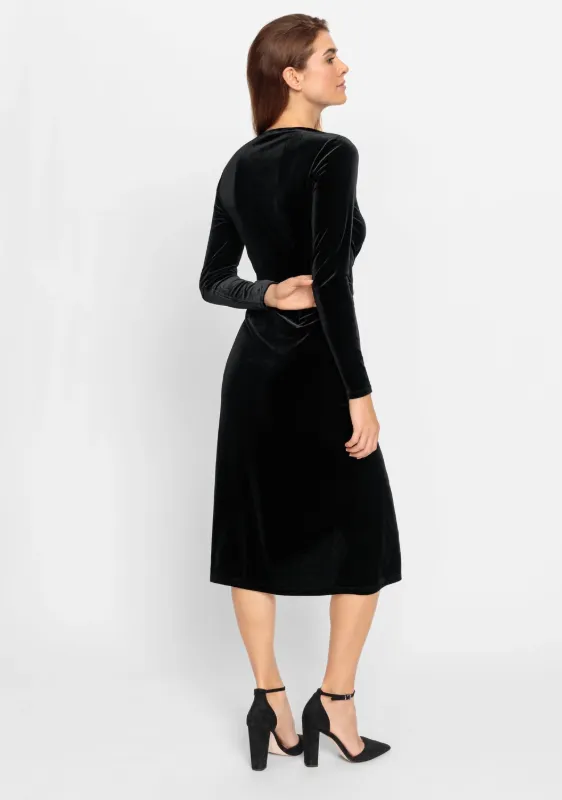 OLSEN<BR>
Velvet Faux Wrap Cocktail Dress<BR>
Black<BR>