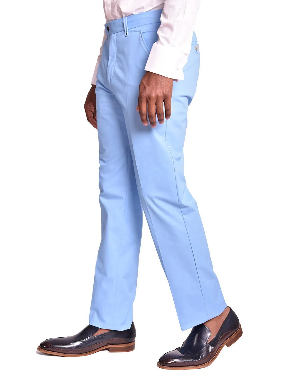 Pants | Regular Cut | 100% Cotton Chino Flat Front Pant | Light Blue