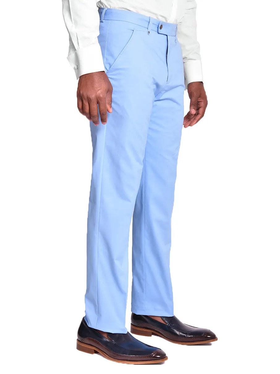 Pants | Regular Cut | 100% Cotton Chino Flat Front Pant | Light Blue