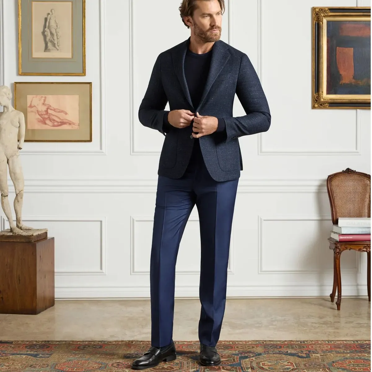 Parker Flat Front Sharkskin Wool Trouser in Navy (Modern Straight Fit) by Zanella