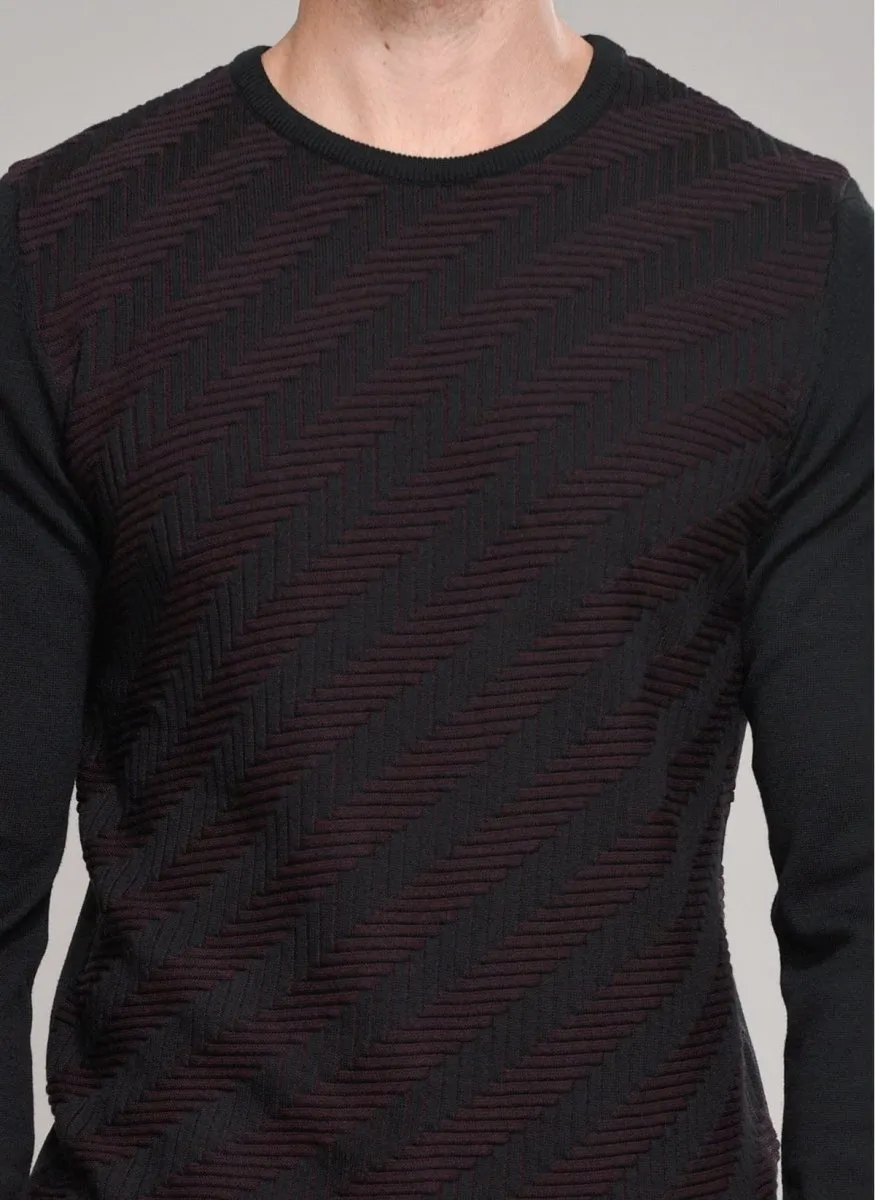 Patterned-Front Sweater in Dark Brown