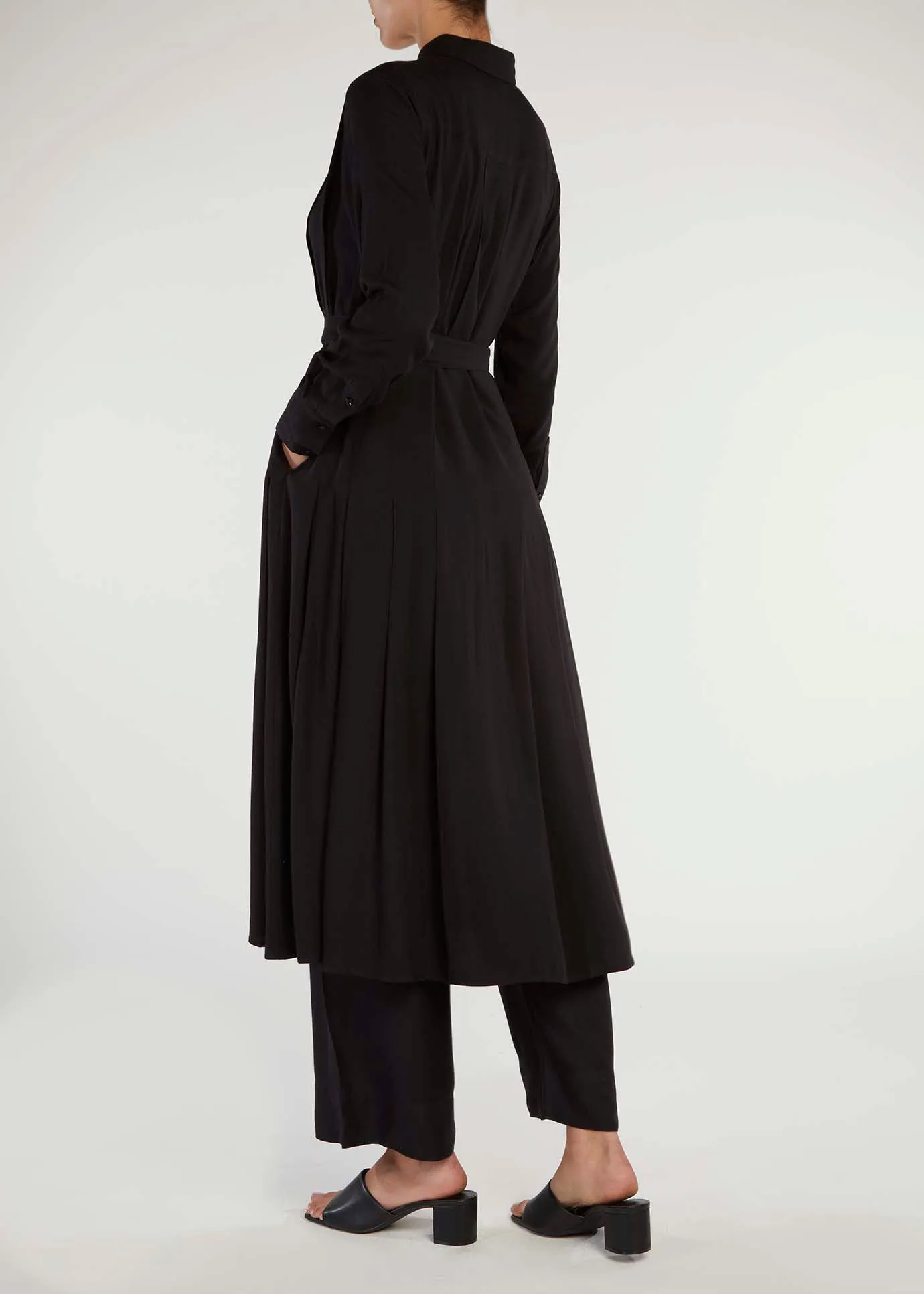 Pleated Shirt Dress Black