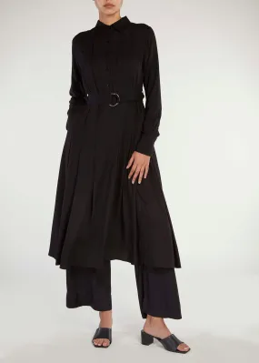 Pleated Shirt Dress Black