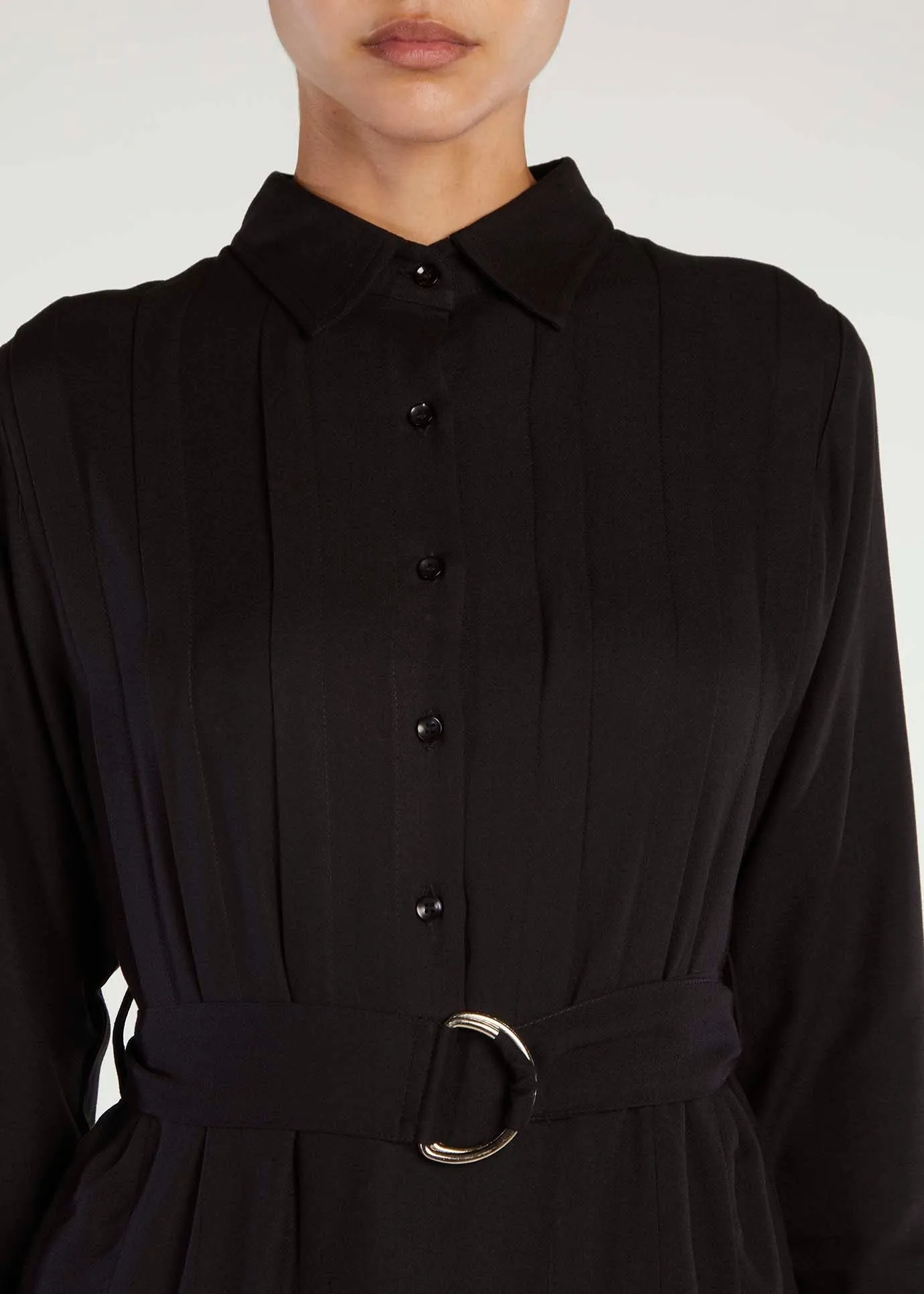 Pleated Shirt Dress Black