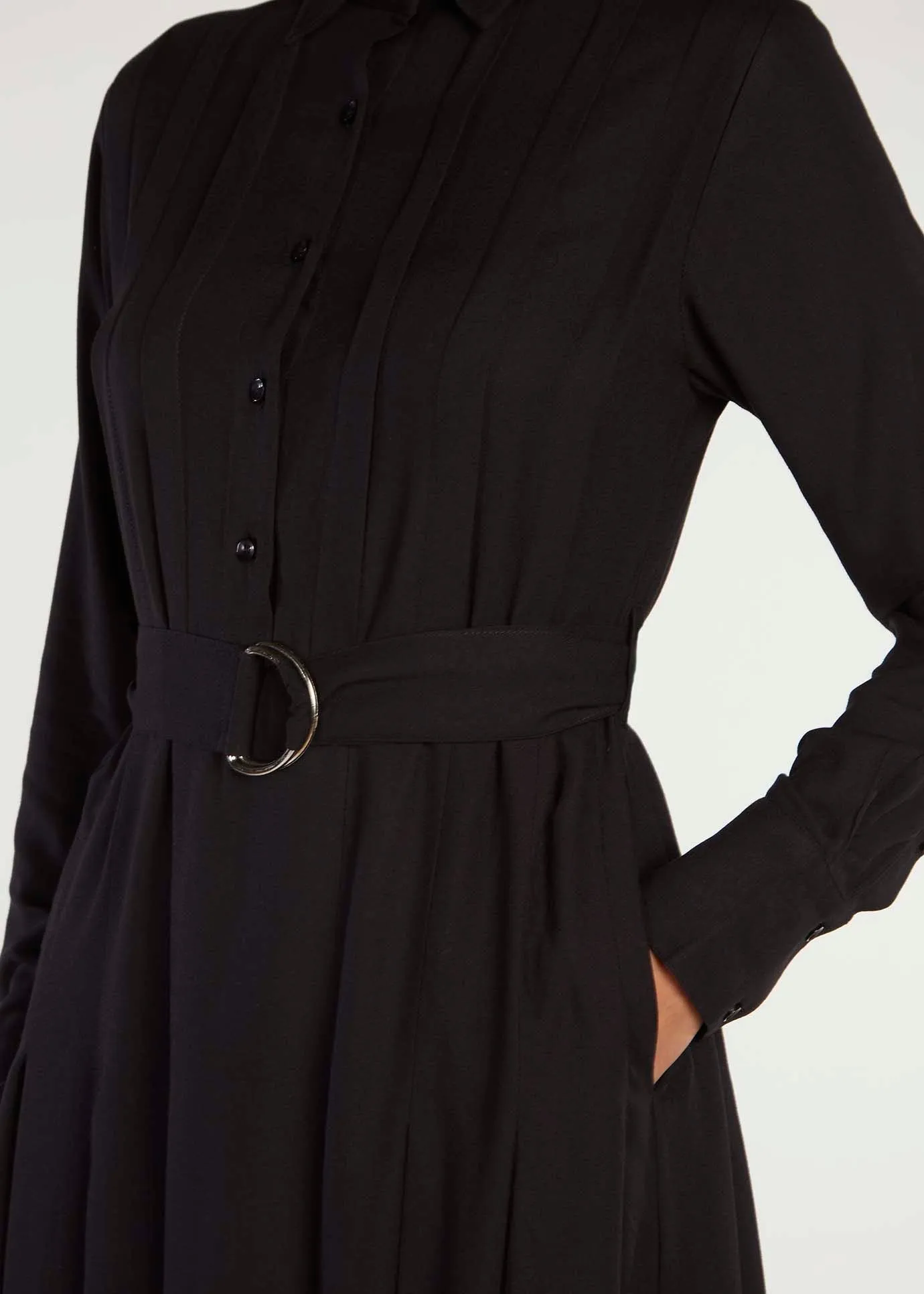 Pleated Shirt Dress Black